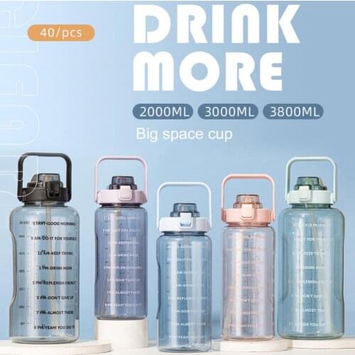 3000/2000/3800ML Graduated Plastic Cup Large Capacity 1.8L Portable Water Bottle Straw Space Cup Outdoor Sports Kettle
