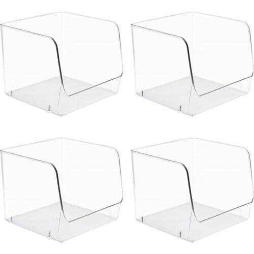 4Pcs Plastic Storage Bins Clear Pantry Organizer Box Bin Containers for Organizing Kitchen Fridge, Food, Snack Pantry