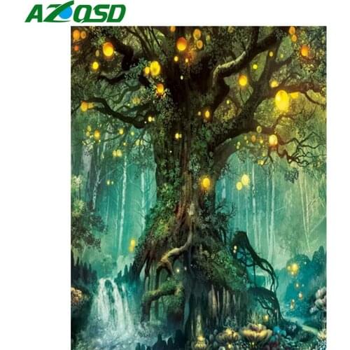 AZQSD Oil Painting By Number Light Tree Handpainted Modern Wall Picture By Numbers Scenery Handmade Room Decoration