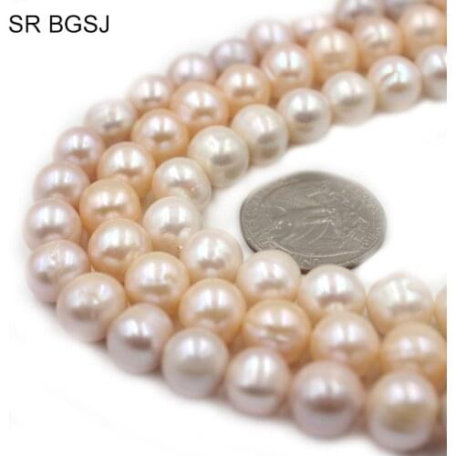 Free Ship 10-11mm White Pink Purple Nearly Round Natural Freshwater Pearl Round Pearls Beads Wholesale 15"