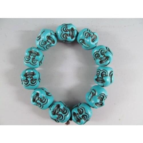 Turquesa tallada de doble cara de sonrisa de Buda pulsera cuenta con artesanía de desgaste
