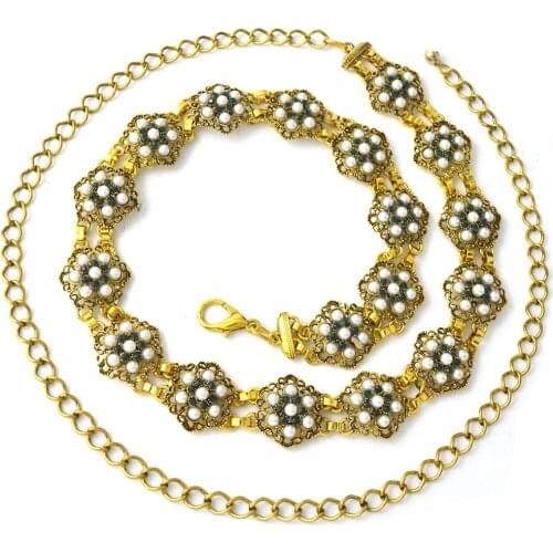 Vintage Gold Silver Color Metal Pearl Crystal Belly Chains for Women Boho Black Stone Waist Chain Indian Body Jewelry Gift