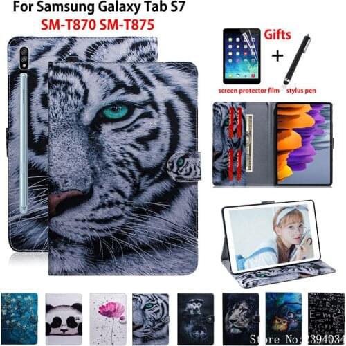 Case Cover For Samsung Galaxy Tab S7 SM-T870 SM-T875 T870 T875 2020 11 inch Funda Tablet Animal Pattern Stand Shell Capa +Gift