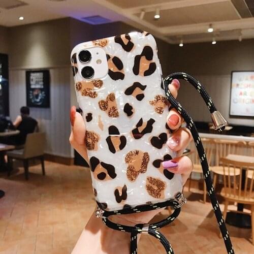 Dream Shell Vintage Leopard Print Phone Case For iPhone 12 11 Pro Max XR XS Max 7 8Plus X Soft IMD Strap Lanyard Back Cover Gift