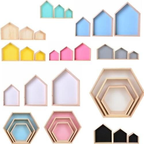 Wooden Hexagon Shelf Childrens Room Decorations Nordic House Shaped Wall Mounted Shelves Wall Racks Kids Bedroom Home Decor