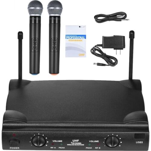 UHF dual channel wireless microphone microphone system with 2 handheld microphones 6.35mm audio cable