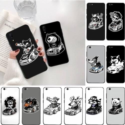 HUAGETOP Cartoon JDM Drift Car Cat Black TPU Soft Phone Case For Vivo Y91c Y17 Y51 Y67 Y55 Y7s Y81S Y19 V17 vivos5