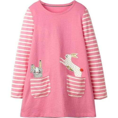 Jumping Meters Animals Bunny Applique Cotton Princess Girls Dress for Autumn Spring Kids Clothing Long Sleeve Costume Girl Dress