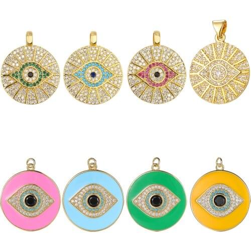 Juya Micro Pave Zircon Handmade Colorful Resin Accessories Enamel Greek Evil Eye Charms For DIY Turkish Pendant Jewelry Making
