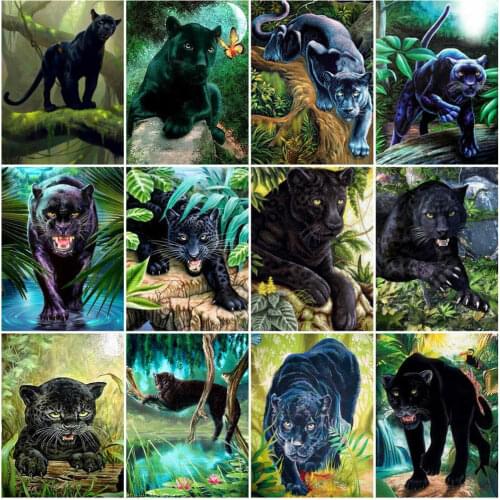 AZQSD DIY Diamond Embroidery Sale Black Leopard Picture Of Rhinestones Home Decor 5D Diamond Painting Animal Wall Stickers