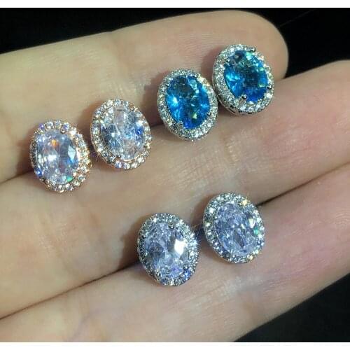 Classic Luxury Bride Eternal Egg Shaped Crystal Engagement Earring Fashion Lady Silver Plated Anti Allergy Party Jewelry Earring