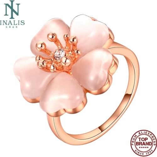 INALIS Finger Rings For Women Rose Gold Color Flower Inlay Opal And Czech Drill Ring Prom Fashion Jewelry Gift Send Girlfriend
