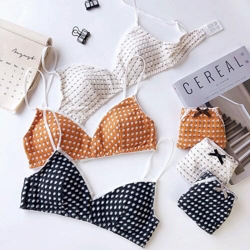 Wriufred Small Strawberry Lingerie Set Cotton Bralette Triangle Cup Bra Set Women Lace Side Underwear Padded Push Up Bras