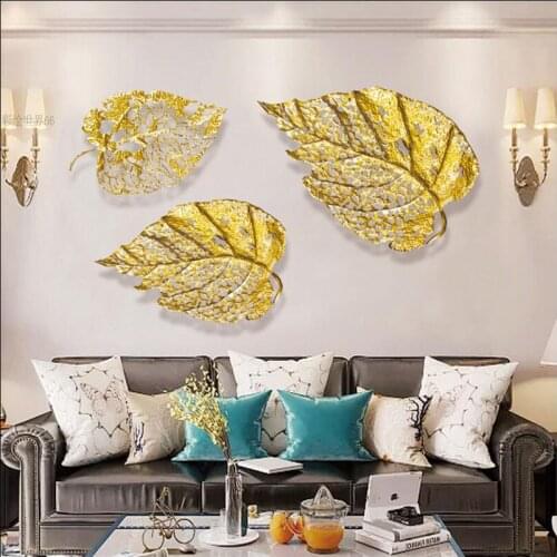 Personality Wrought Iron Wall Hanging Gold Leaves Ornaments Wall Decoration Crafts Home Sofa Background Wall Sticker Mural Decor