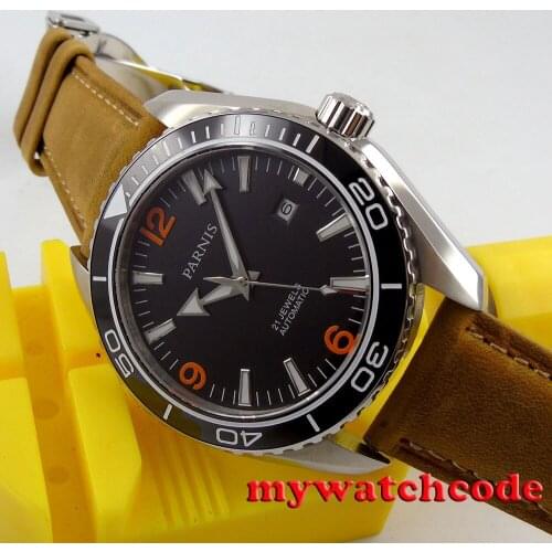 45mm Parnis black dial Sapphire Glass Ceramic Bezel Automatic mens Watch P388B
