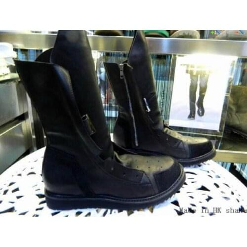 Hot Selling Genuine Leather Brand Men Black Mid-calf Bottom Side Zipper Flats Boots Warm Winter Fashion Male Boots Plus Size 47