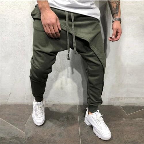 2020 New Men pencil trouser Men Asymetric Layered Jogger Pants Hip Hop Streetwear Pants Casual Drawstring Close Bottom Pants