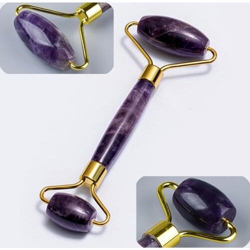 Natural Amethyst Jade Roller Facial Massager Purple Crystal Natural Stone Roller Anti Wrinkle Beauty Skin Care Massage Roller