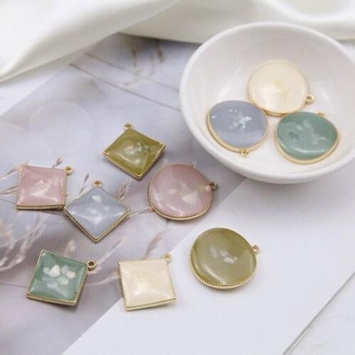 New Arrival 20pcs/Lot Gold Tone Plated Enamel Drop Oil Round Square Jewelry Ornament Accessories Earring Necklace Pendant Charms