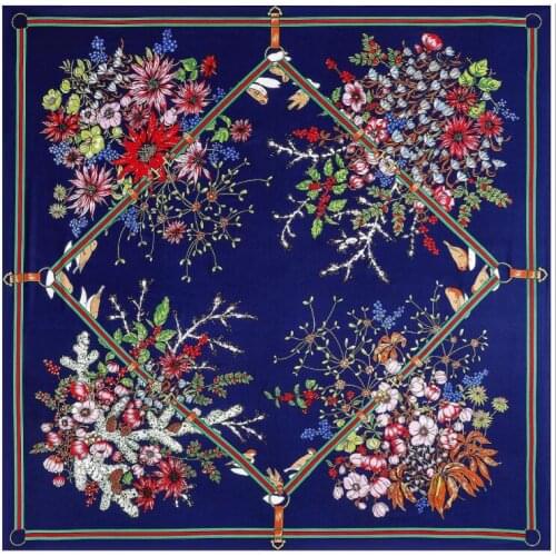 New Silk Scarf Women Luxury Brand Bright flowers Print Wraps Female Large Square Shawl Hijab Echarpes Foulards Femme Bandanas