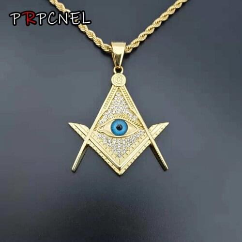 Hip hop Punk Masonic Signet Necklace with Gold color Casting 316L Stainless Steel Free Mason Freemasonry Pendant for Men Jewelry