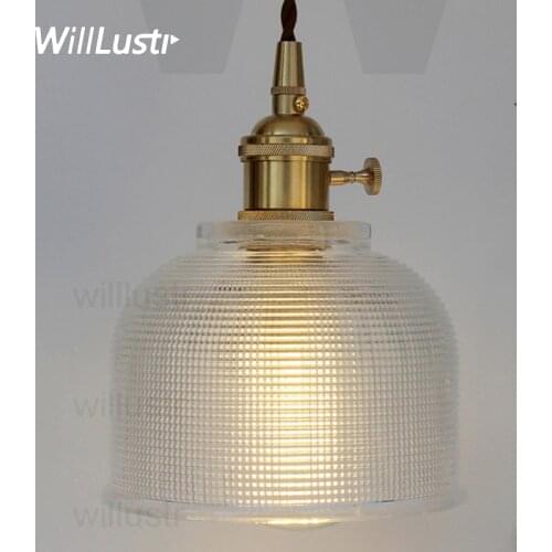 Art Deco latticed glass pendant lamp Nordic vintage dinning room home hotel restaurant Japan light copper glass hanging light