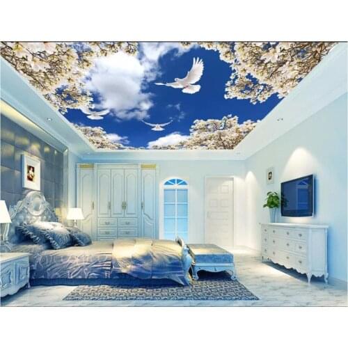 Custom photo 3d ceiling murals wallpaper Blue sky white pear flower living room 3d wall murals wallpaper for walls 3 d