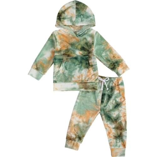 Pudcoco 2Pcs Toddler Baby Girls Boys Tie-dye Print Outfits Long Sleeve Hoodie Drawstring Trousers Set Autumn Spring 1-6 Years