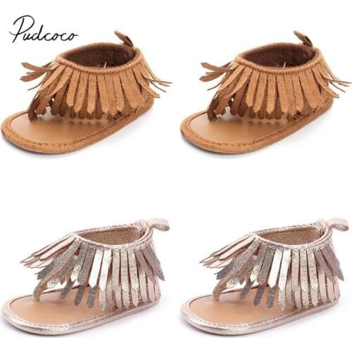 Pudcoco Baby Summer Shoes Newborn Infant Causal Baby Boys Girls Leather Sandals Solid Fringe Shoes Toddler Infants 0-12M