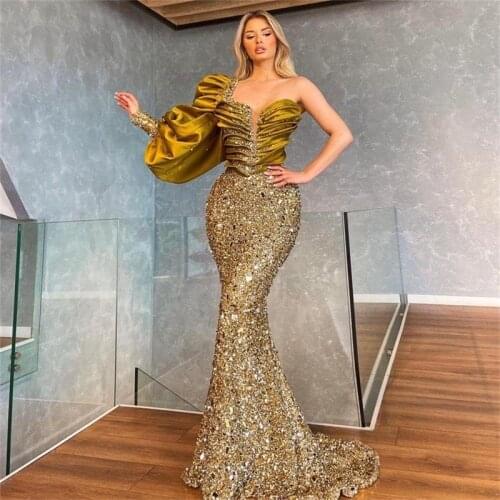 Luxury Arabic Aso Ebi Mermaid Formal Evening Dresses One Shoulder Plus Size Custom Made Prom Occasion Gowns Robe De Marriage