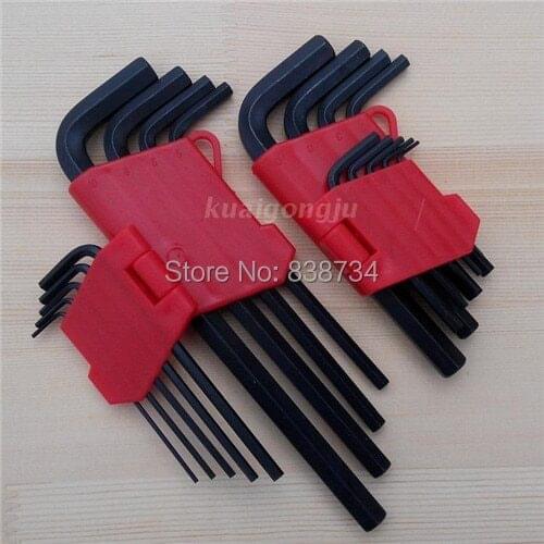 9pcs/set standard size steel with black oxide plated hex key set allen key 1.5-10mm wrench tool handle