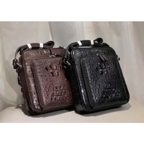 100% real genuine crocodile skin head leather men shoulder bag small cross body bag, best choice small size shoulder bag for men