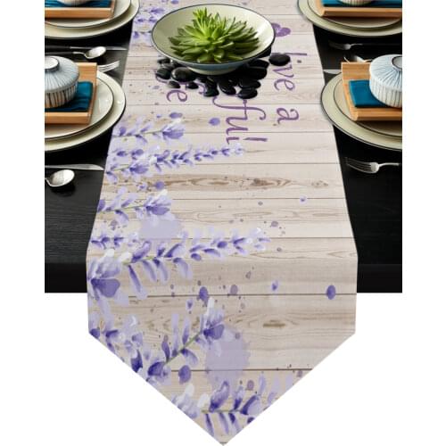 Vintage Wooden Texture Lavender Flower Table Runner Table Art Home Party Country Wedding Decoration Tablecloth Table Runners