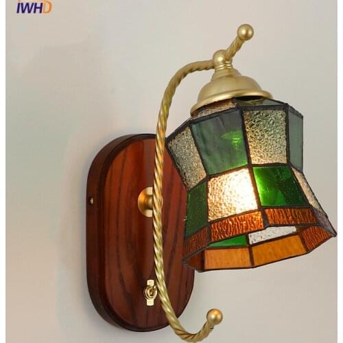 Vintage Tiffany LED Wall Lights Creative Splicing Glass Lampshade Indoor Lighting Sconce With Switch Decorative Luminaires