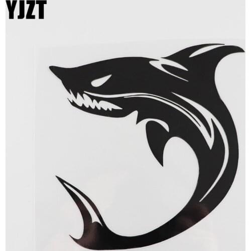 YJZT 13.1CMX13.4CM Shark Predator Ocean Sea Marine Tribal Vinyl Car Sticker Black /Silver 13C-0201