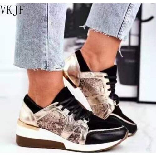 2021 Women Sneakers New Lace-Up Wedge Sports Shoes Female Vulcanized Shoes Casual Platform Ladies Sneakers Comfy Females Shoes