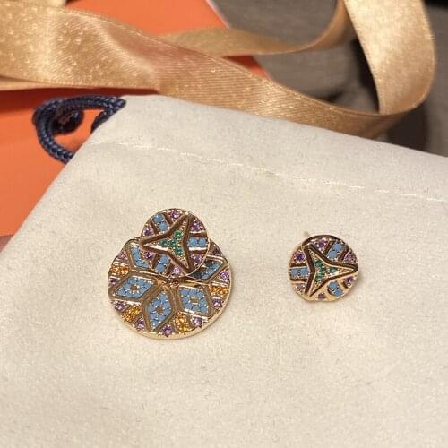 Queen Lotus High Quality Vintage Earrings For Women Stud Earrings Colorful AAA Zircon Fashion Jewelry for Party Asymmetry