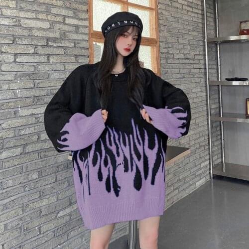 Autumn and winter fashion flame pattern loose long sleeve sweater women