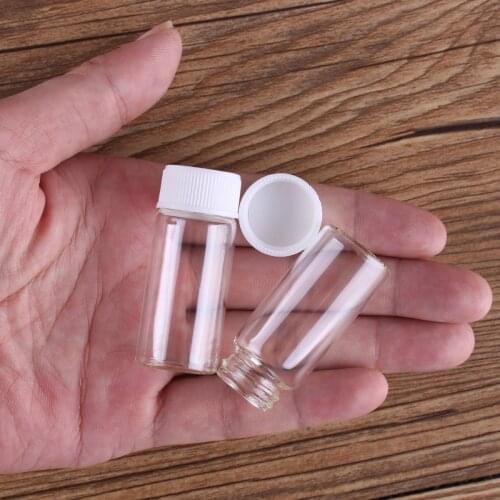 10pcs 10ml 22*50mm mini Clear Glass Jars Glass Bottles with White Plastic Caps Glass Vials for Art Craft
