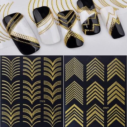 3D Nail Stickers Stripes Wave Line Nail Art Gold Glitter Thin Adhesive Manicure Transfer Sticker Water Slide Nail Tips Stickers