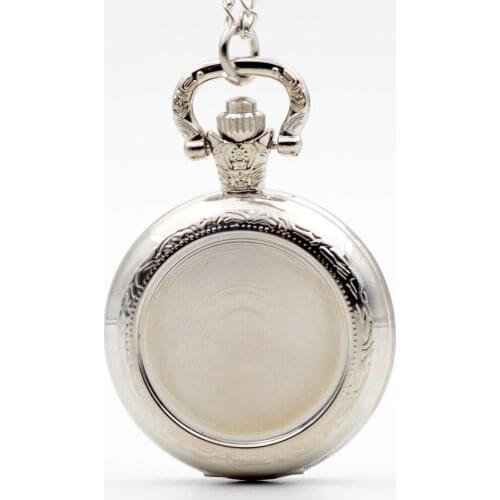 50pcs/lot Middle Size Antique Silver Pocket Watch with Necklace Flip Quartz Steampunk Gift Watches Wholesale
