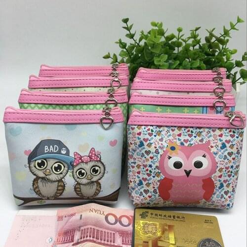 50PCS / LOT Women Coin Bag Girls Owl Cute Card Holder Key Purse Lady Printing Small Wallet Simple Coin Purse