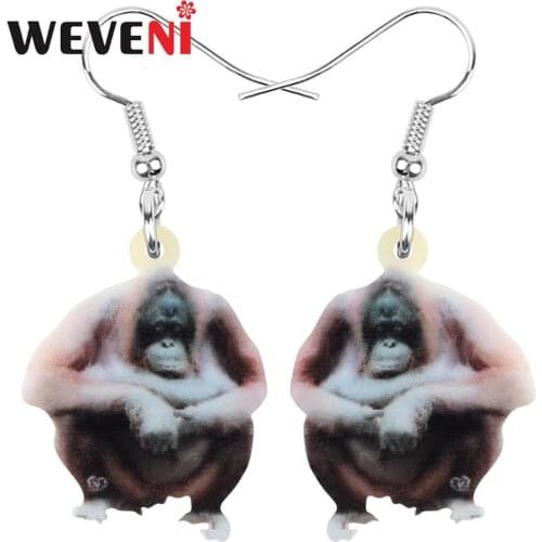 WEVENI Acrylic Orangutan Gorilla Ape Monkey Earrings Animal Drop Dangle Jewelry For Women Girl Teens Charms Decoration Gift Bulk