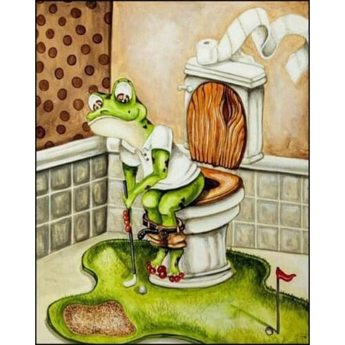 Diamond Embroidery 5d Painting Cartoon Frog on the Toilet WC Pictures Crystal Mosaic Cross Stitch Full Square Diamant Painting