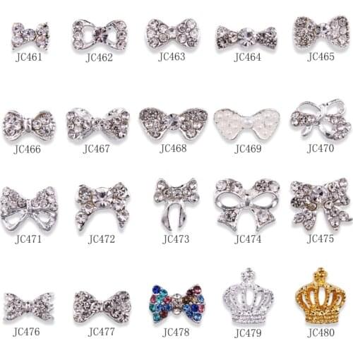 10pcs Nail Diamond Charms Bowknot Rhinestones Nailart Supplies Shiny Pearl Crystal Jewelry Bow Cute Accessories Diy Mixed Decors