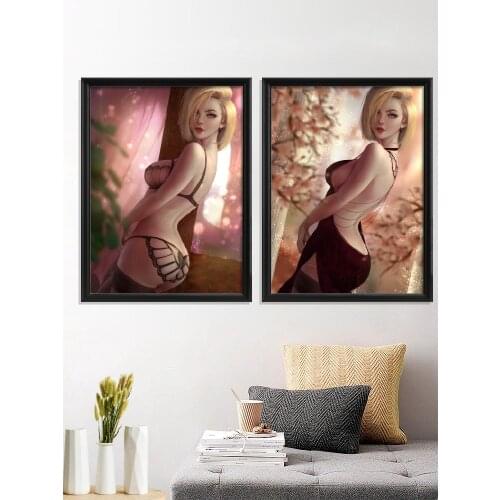 Android 18 Girl Anime Nude Girl Cartoon Bulma Sexy Poster Wall Stiker Prints Art Silk Room Decor Gift Home