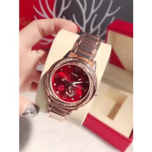 Luxury Ladies Diamond Watch Rose Flower Shaped Womens Watches Stainless Steel Strap Butterfly Clasp Clock Gift First Choice