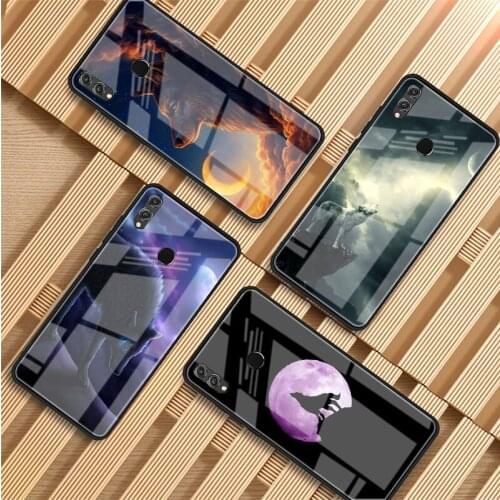 Moon roaring wolf Tempered Glass Phone Case For Huawei P20 P30 P40 P40 Lite Pro Psmart Mate 20 30 Cover Shell