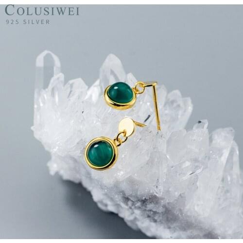 Colusiwei Elegant Natural Green Opal Stud Earrings for Women 925 Sterling Silver Ear Pins Jewelry 2020 New Design Brincos