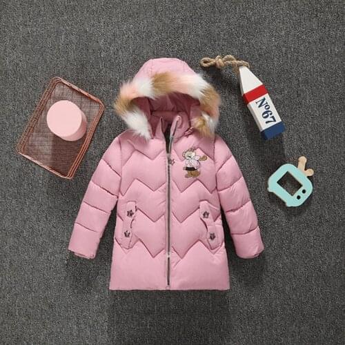 Girls Bear Pattern Outerwear Kids Thick Warm Cotton Jacket Children Hooded Coat Baby Comfortable Wear Infant Solid Clothes